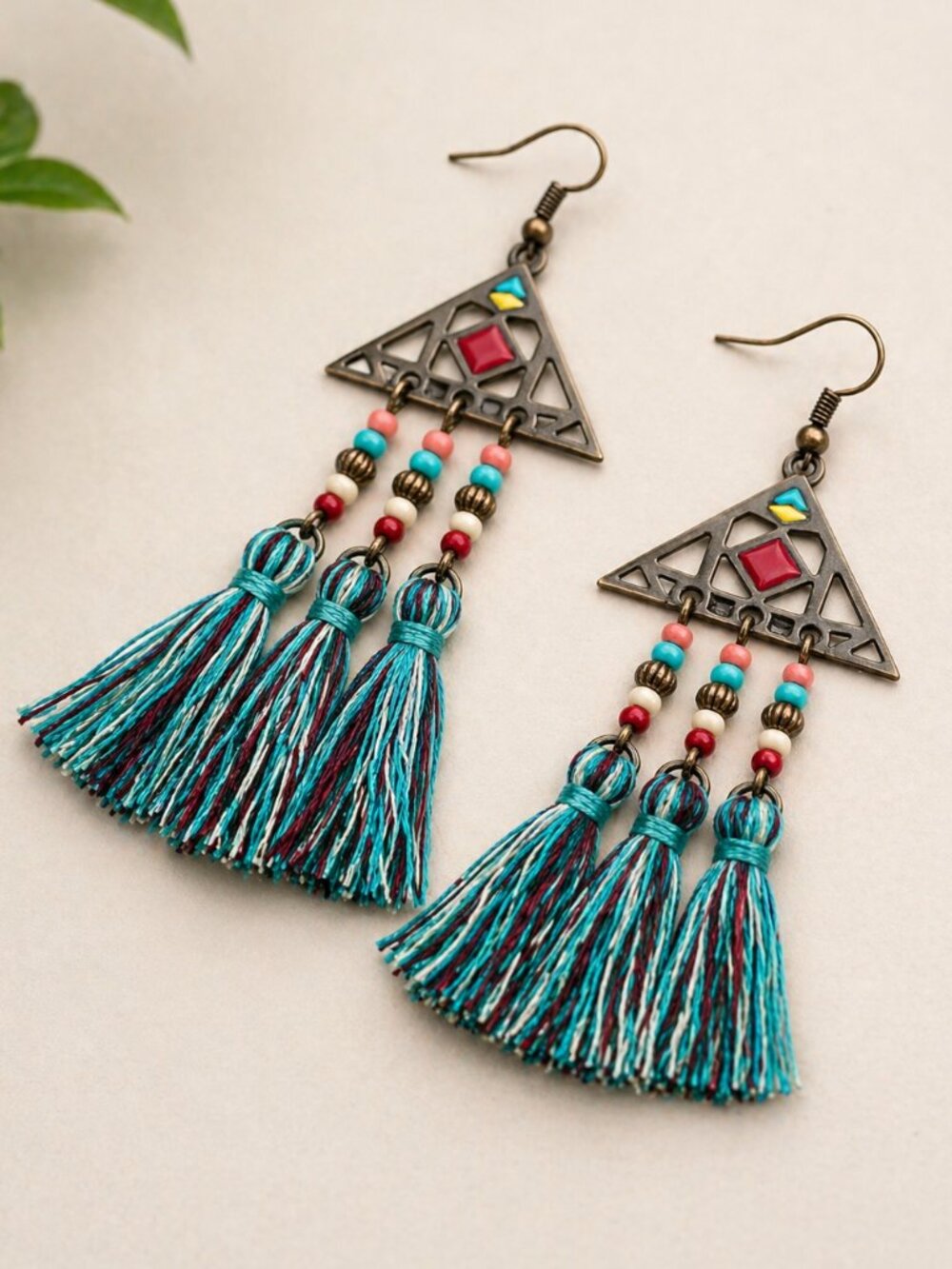 Bohemian Tassel Statement Drop Earrings - Picture 4 of 6
